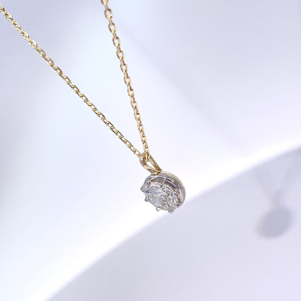 1 carat round brilliant lab - grown diamond in two - tone button back pendant and chain - Jewelry by Cleo