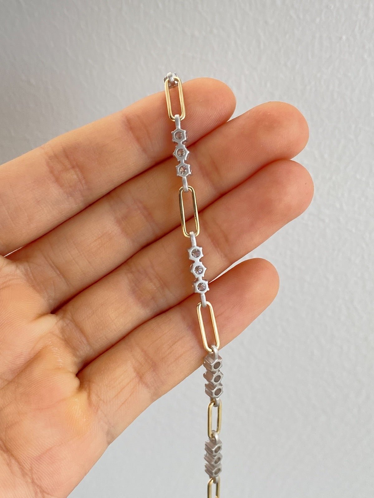 14k gold chain - link bracelet with lab diamonds - Jewelry by Cleo