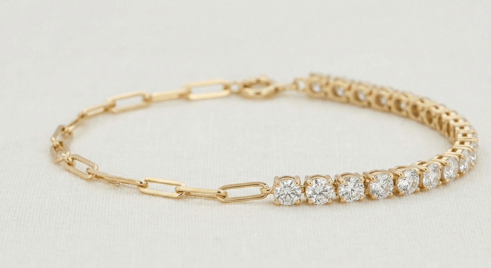 14K Gold Half - Carat Round Diamond & Paperclip Chain Bracelet - Jewelry by Cleo