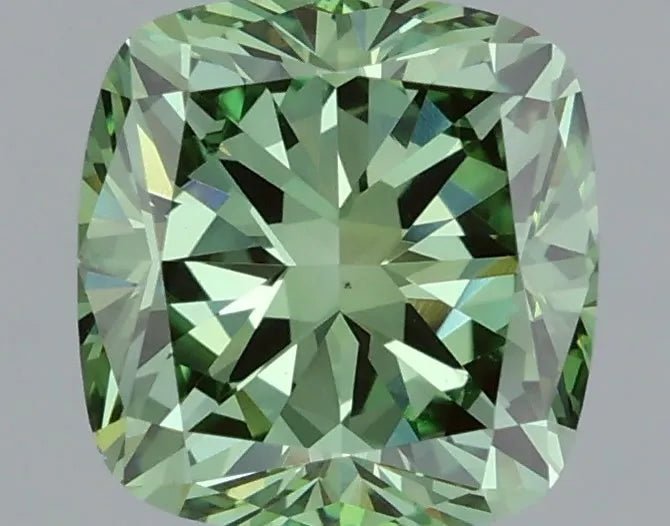 1.51ct Cushion modified Lab Grown Diamond (Colour Fancy Vivid Green, Clarity VS1, IGI Certified) - Jewelry by Cleo