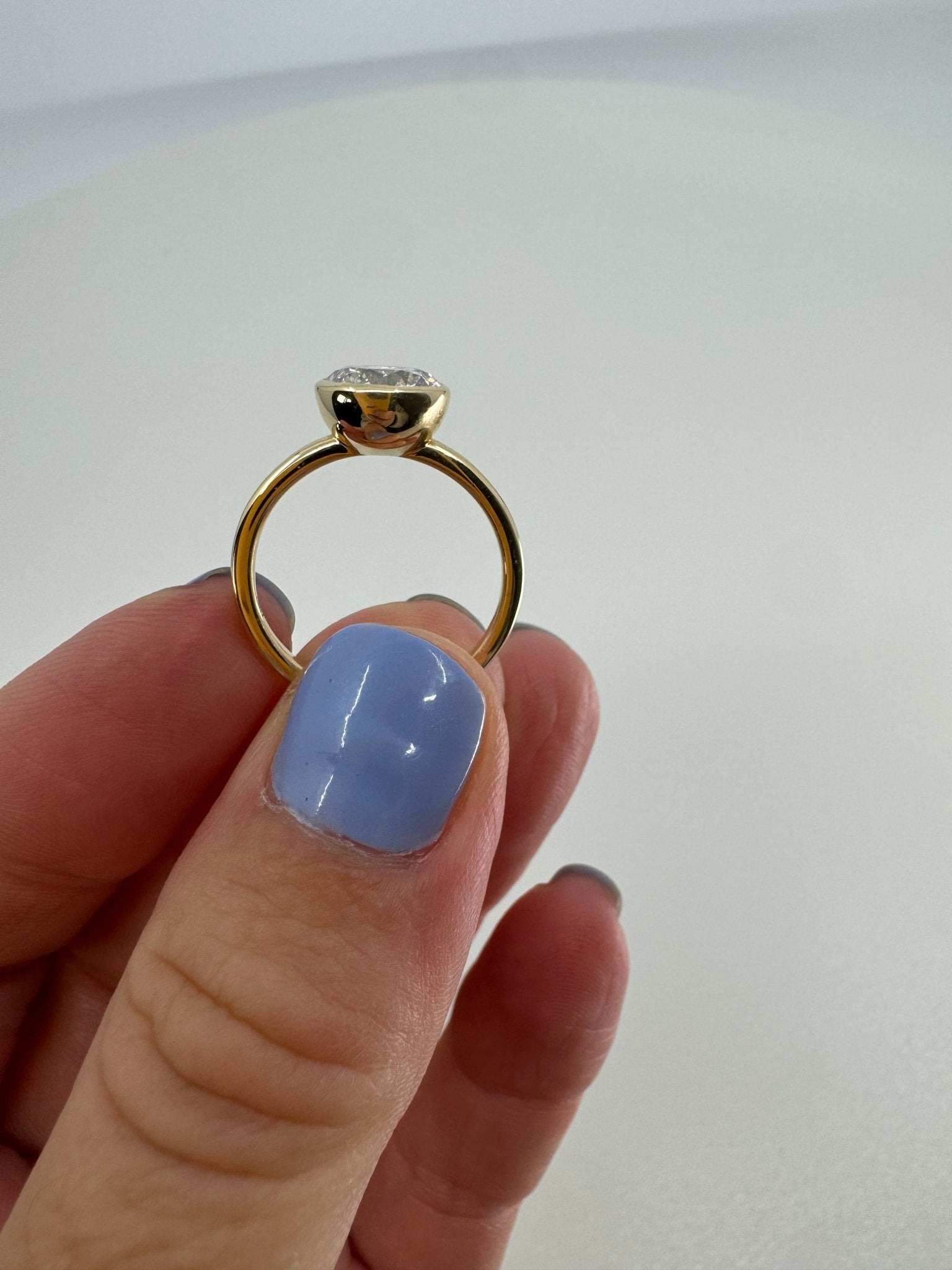 2 carat round brilliant cut lab grown diamond button back ring in 14k yellow gold, size 7 - Jewelry by Cleo