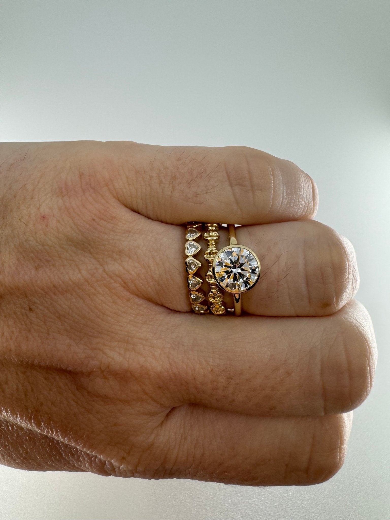 2 carat round brilliant cut lab grown diamond button back ring in 14k yellow gold, size 7 - Jewelry by Cleo