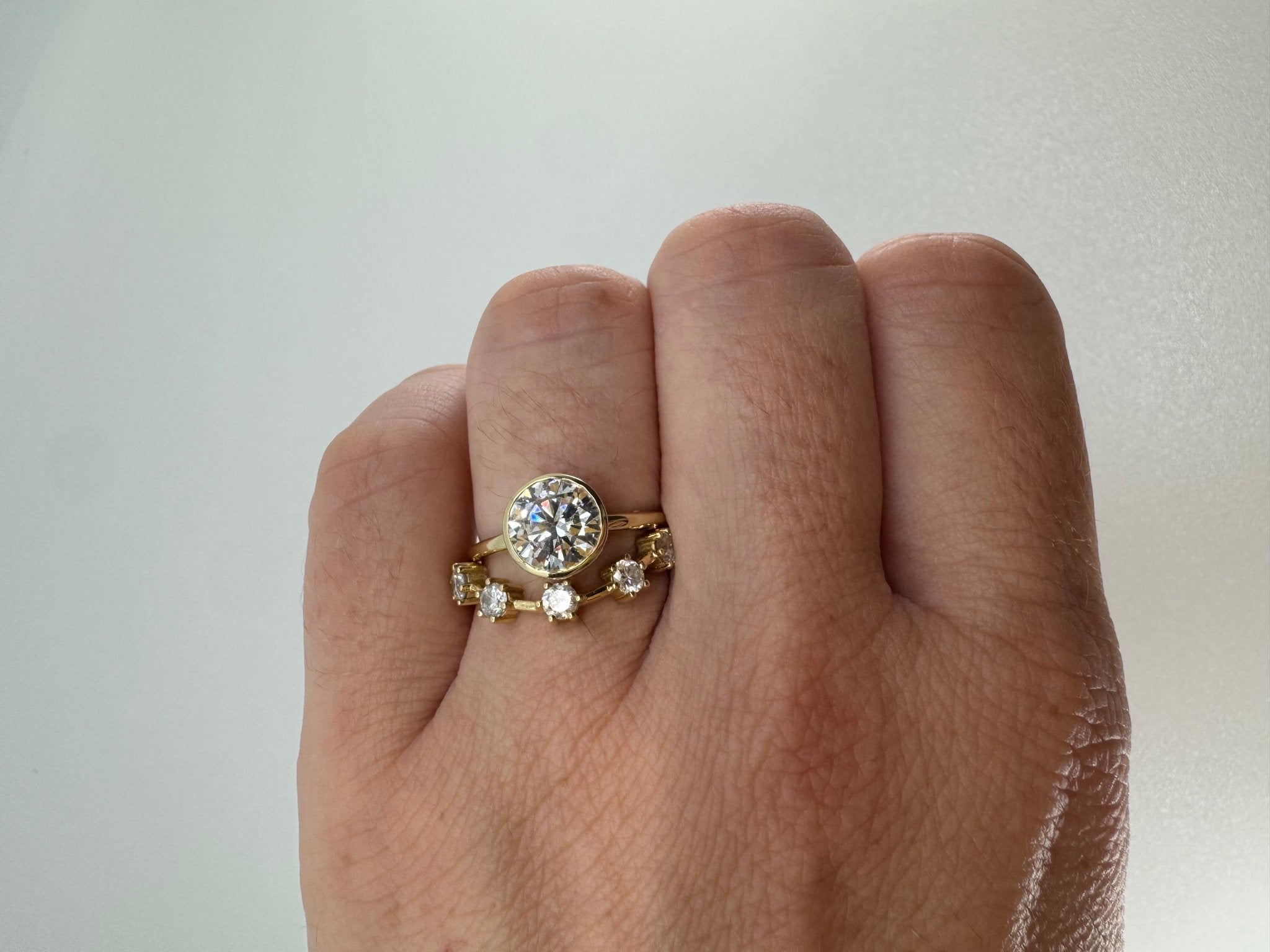 2 carat round brilliant cut lab grown diamond button back ring in 14k yellow gold, size 7 - Jewelry by Cleo