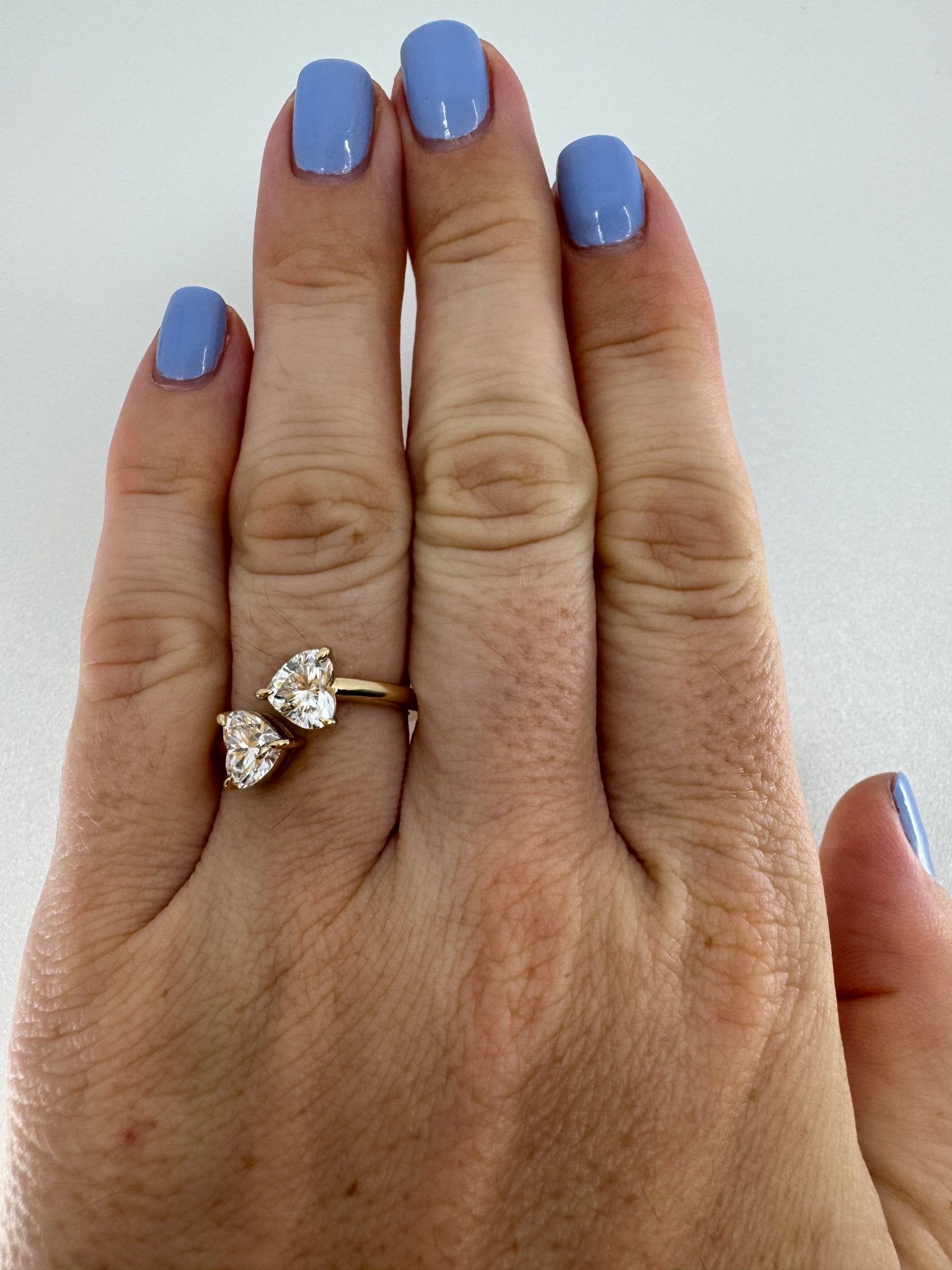 2 heart lab diamond bypass ring - Jewelry by Cleo