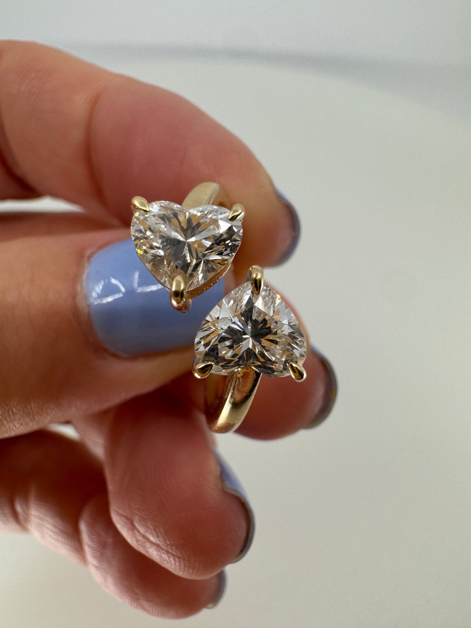 2 heart lab diamond bypass ring - Jewelry by Cleo