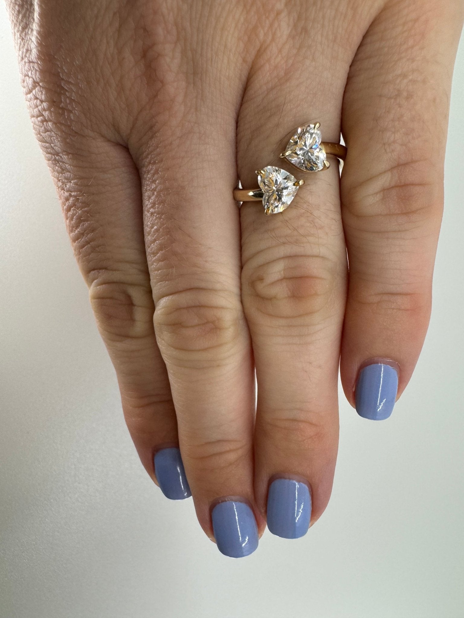 2 heart lab diamond bypass ring - Jewelry by Cleo