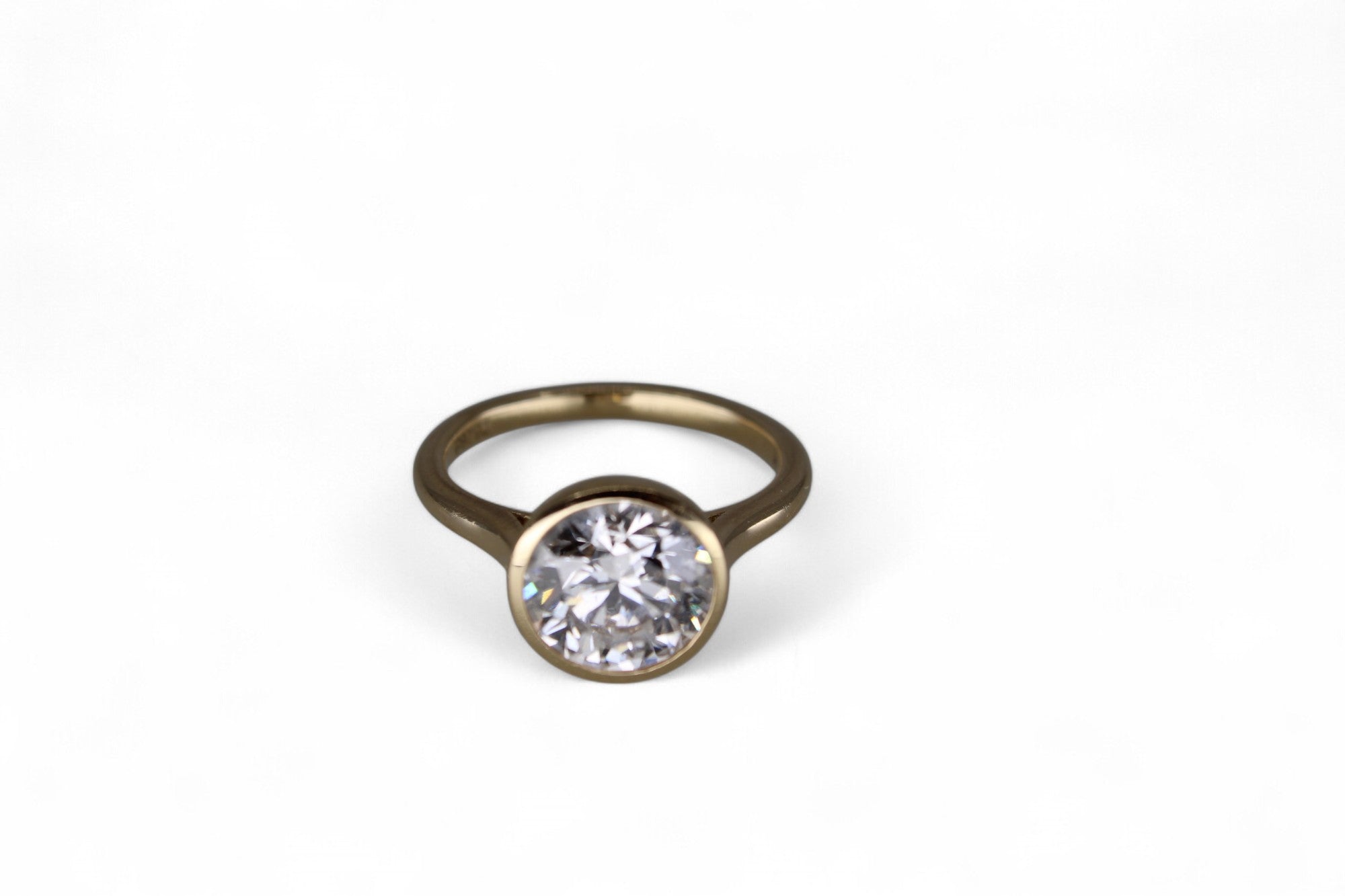 3 carat round lab - grown diamond bezel engagement ring - Jewelry by Cleo