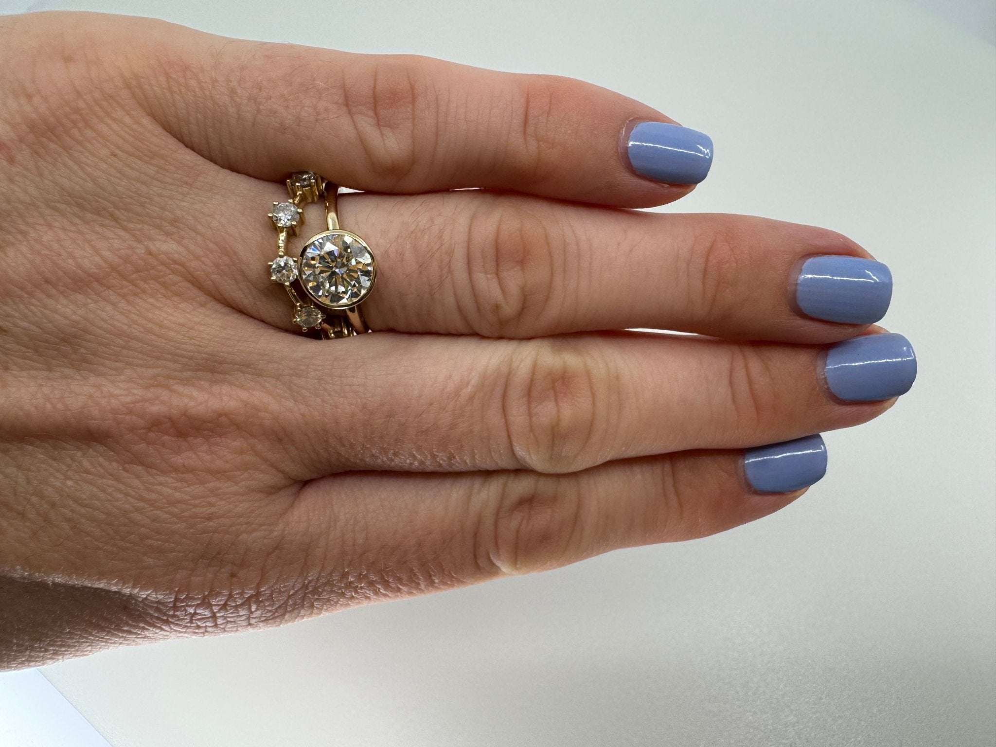 3 carat round lab - grown diamond bezel engagement ring - Jewelry by Cleo