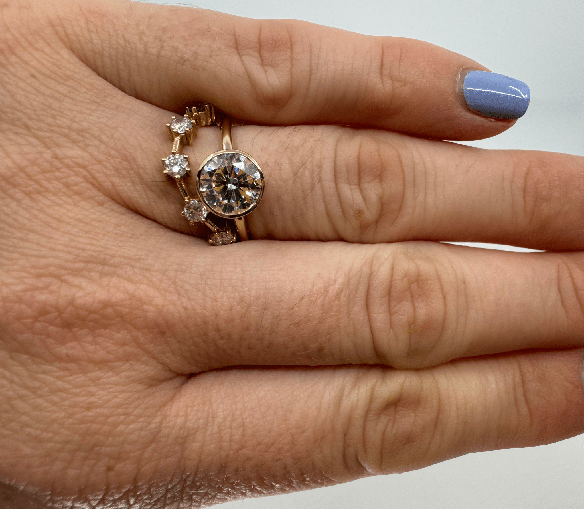 3 carat round lab - grown diamond bezel engagement ring - Jewelry by Cleo