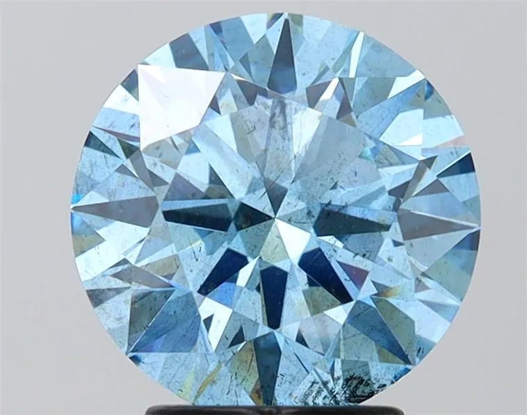 3.09ct Round Lab Grown Diamond (Colour Fancy Vivid Blue, Clarity SI2, Cut ID, IGI Certified) - Jewelry by Cleo