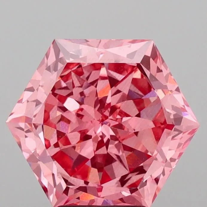 5.11ct Hexagonal Lab Grown Diamond (Colour Fancy Vivid Pink, Clarity VS2, IGI Certified) - Jewelry by Cleo