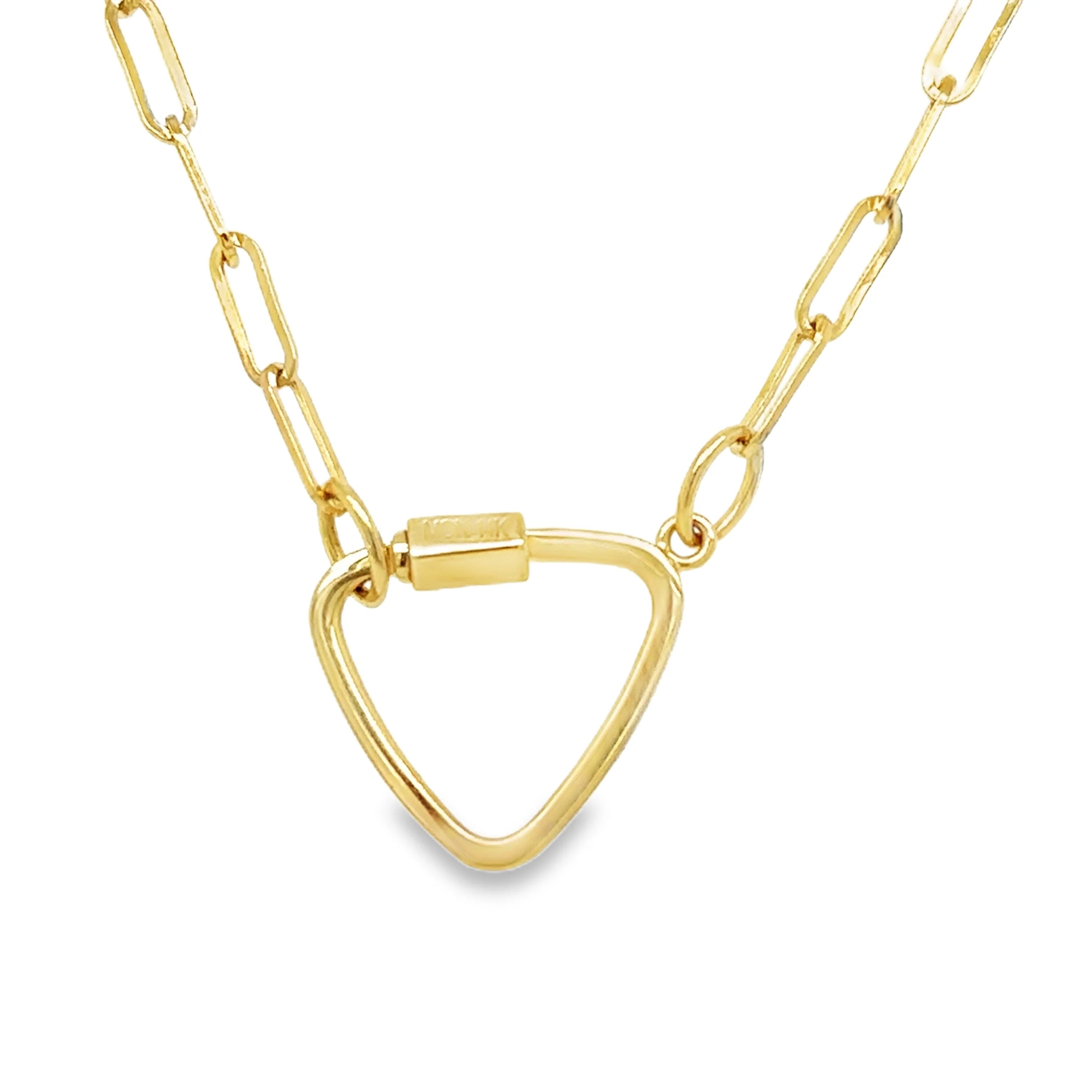 14kt Gold Triangle Lock Paperclip Necklace, 18"