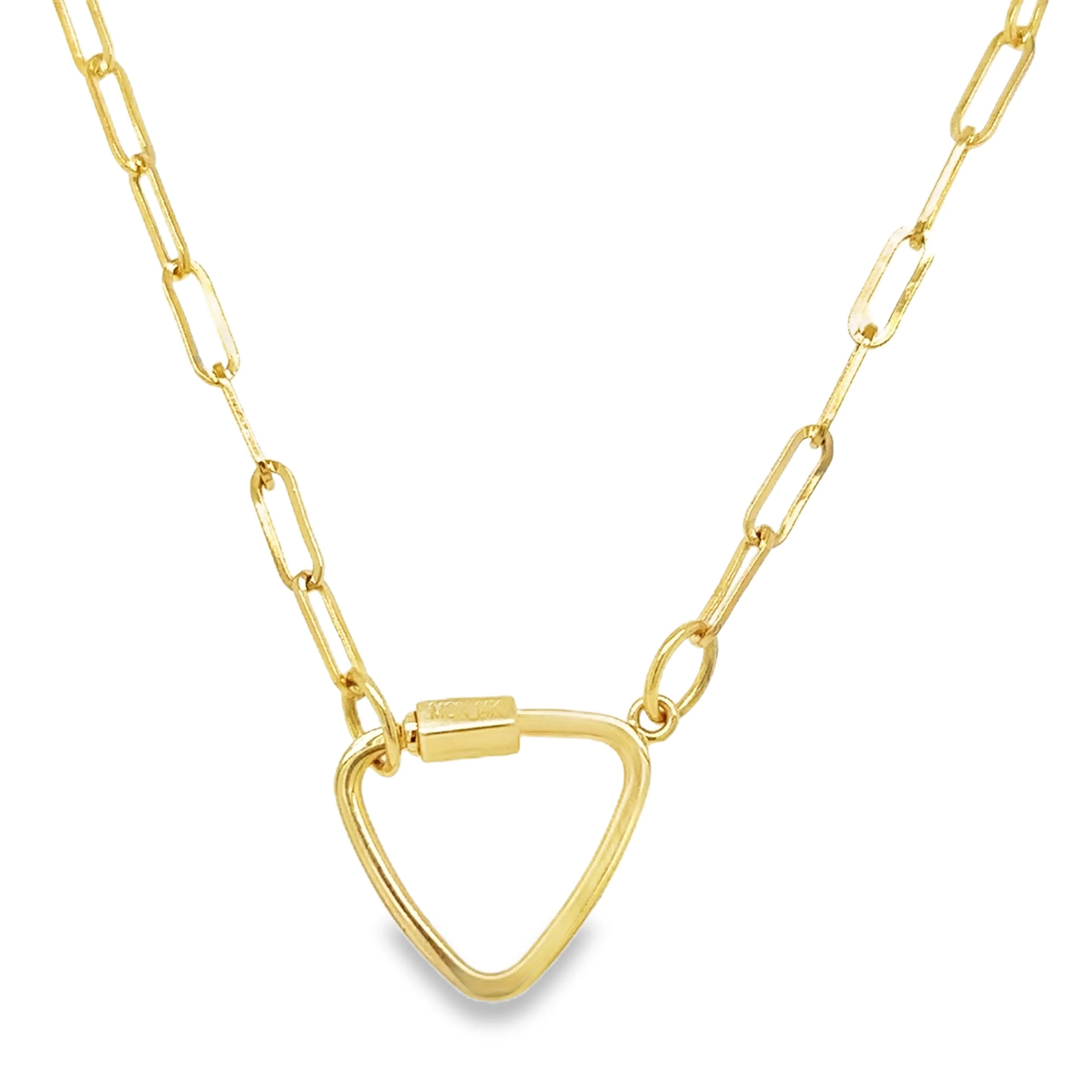 14kt Gold Triangle Lock Paperclip Necklace, 18"