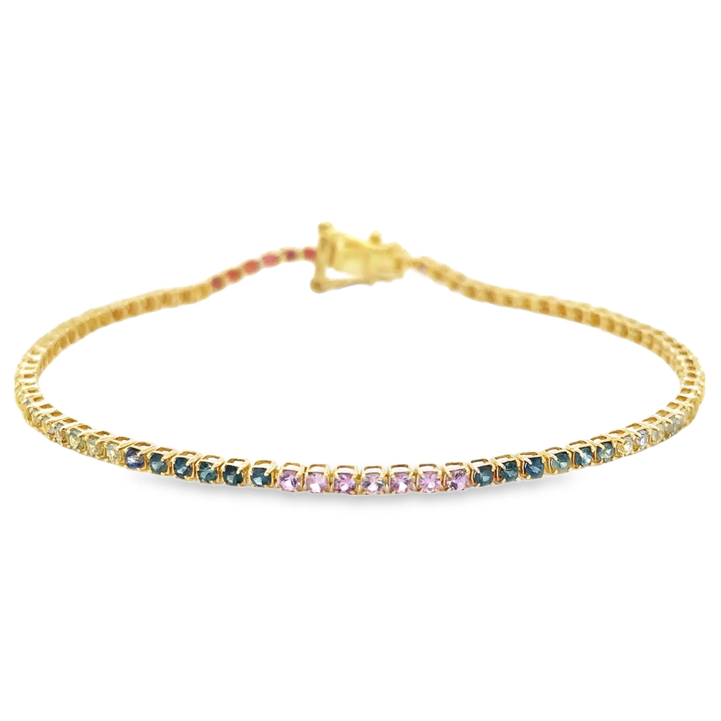 14k Gold Multi-Sapphire Tennis Bracelet — 2.22ct