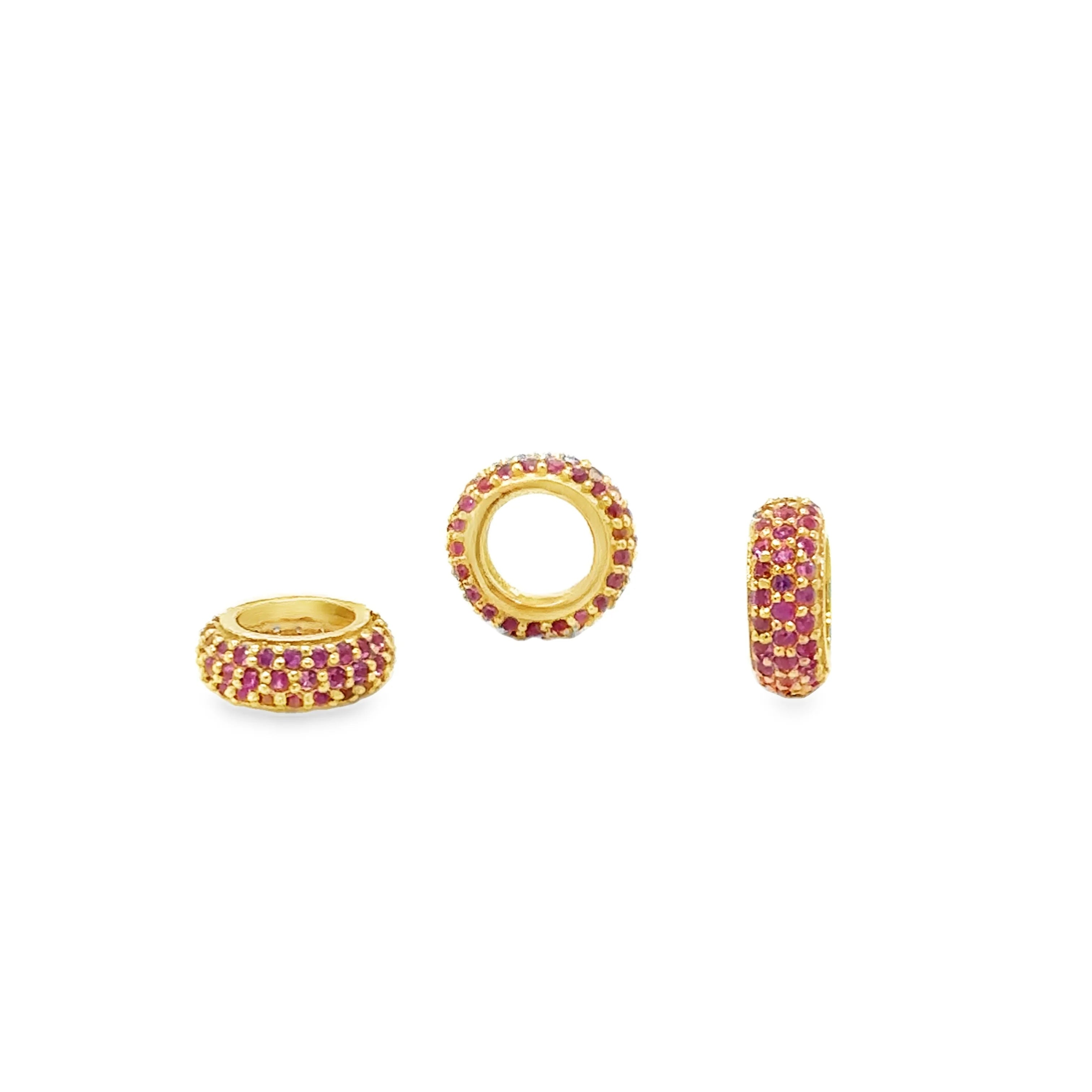 14k Gold Gemstone Rondelle Charm — Ruby or Blue Sapphire