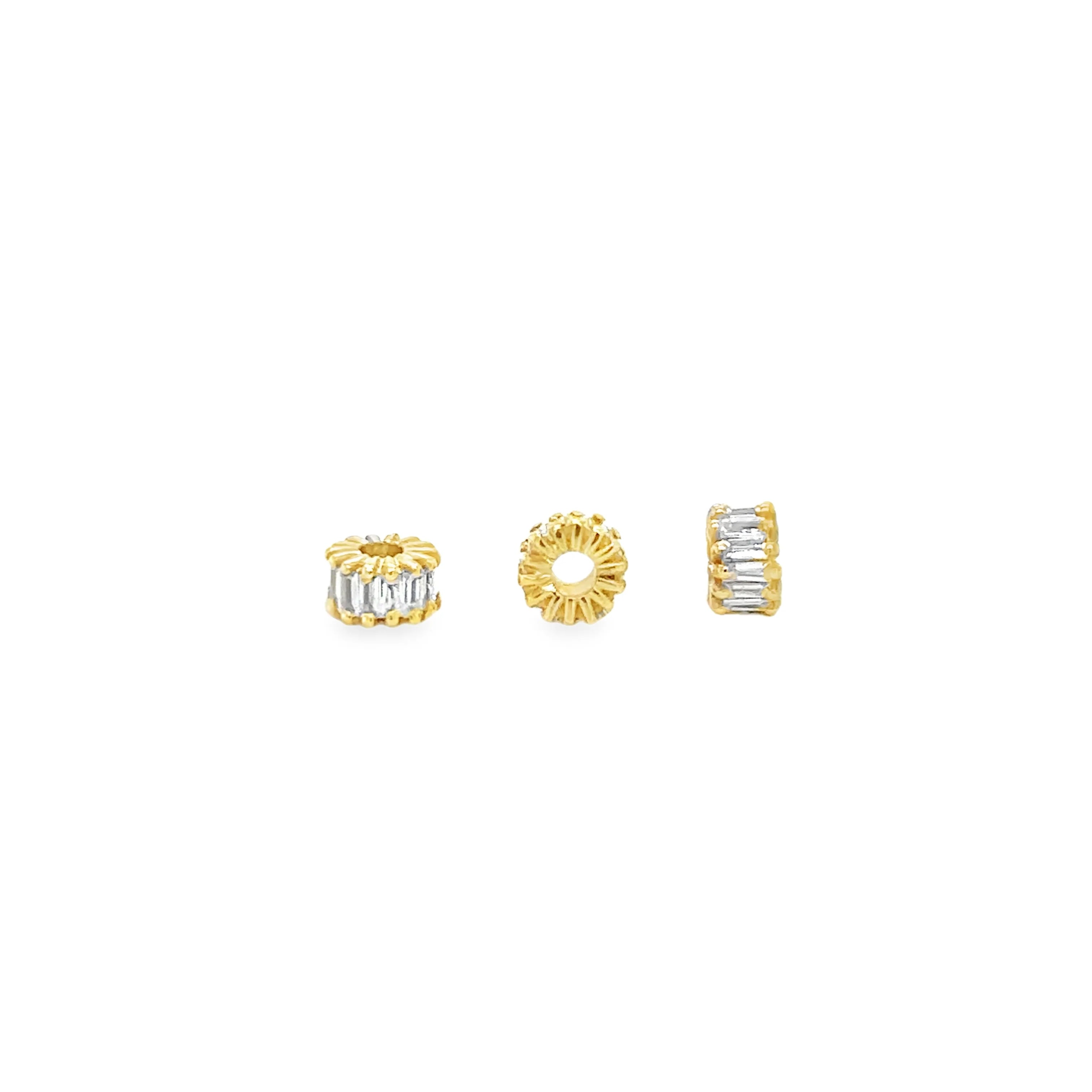 14k Gold Baguette Rondelle Charm — Diamond or Ruby