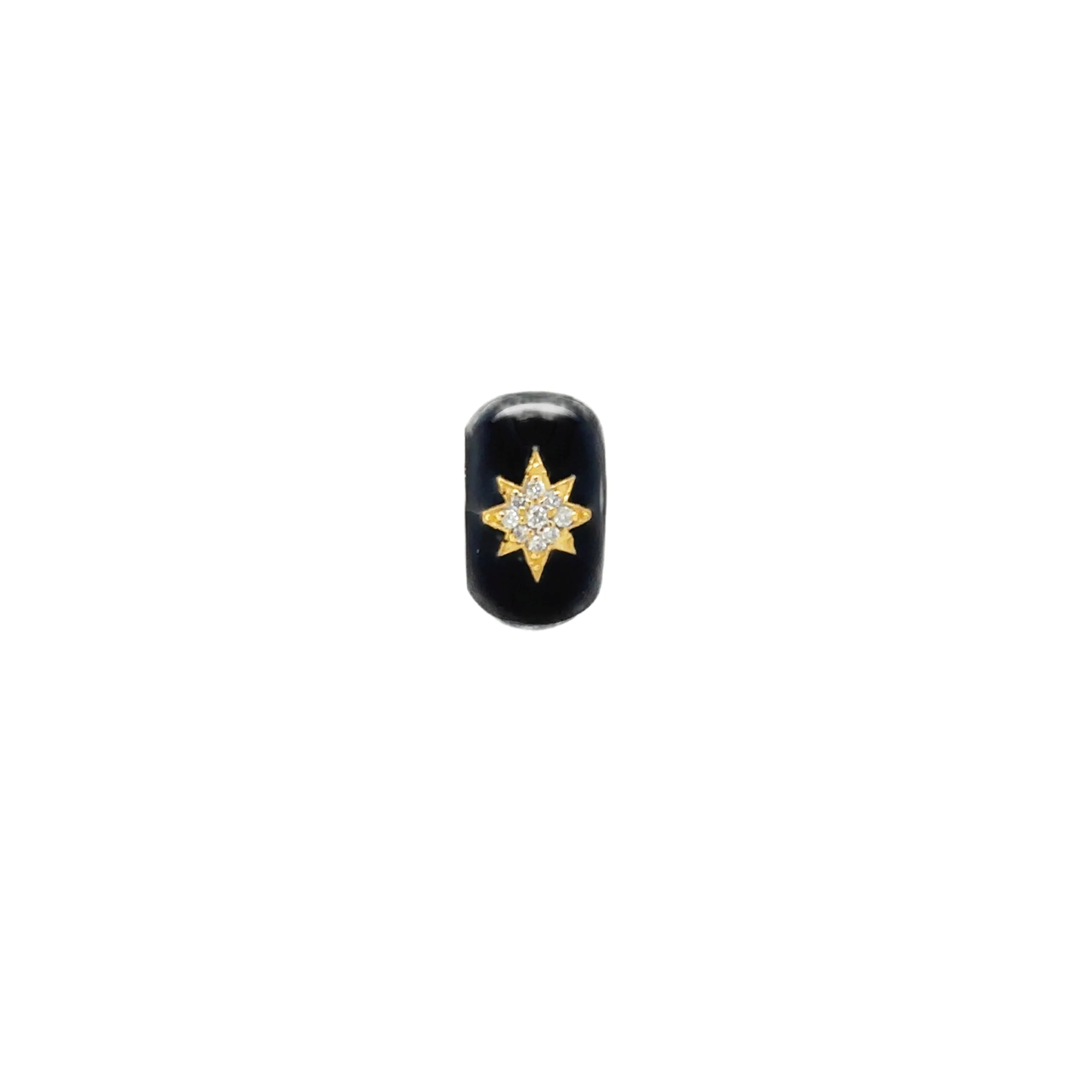 14k Gold Enamel North Star Diamond Rondelle Pendant