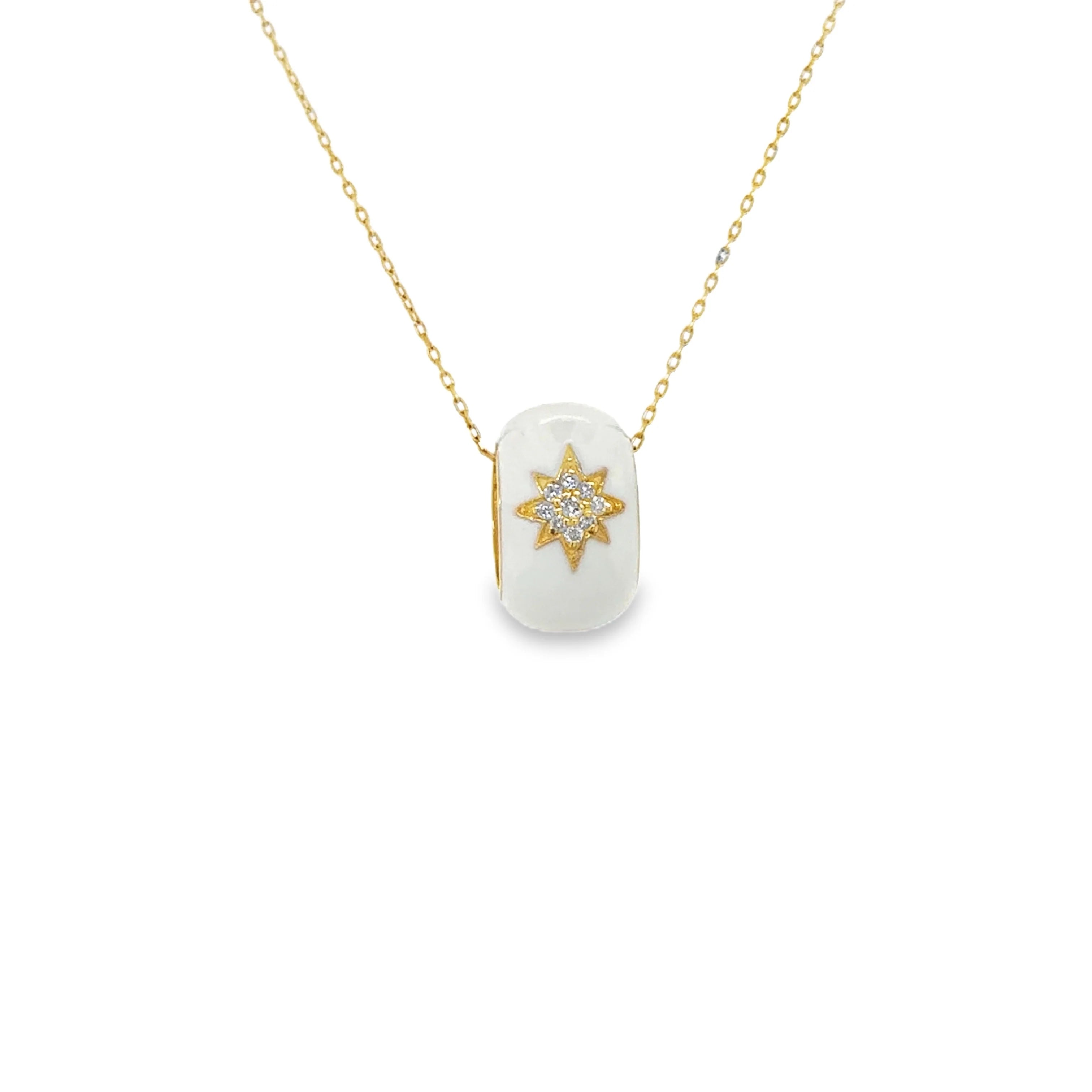 14k Gold Enamel North Star Diamond Rondelle Pendant