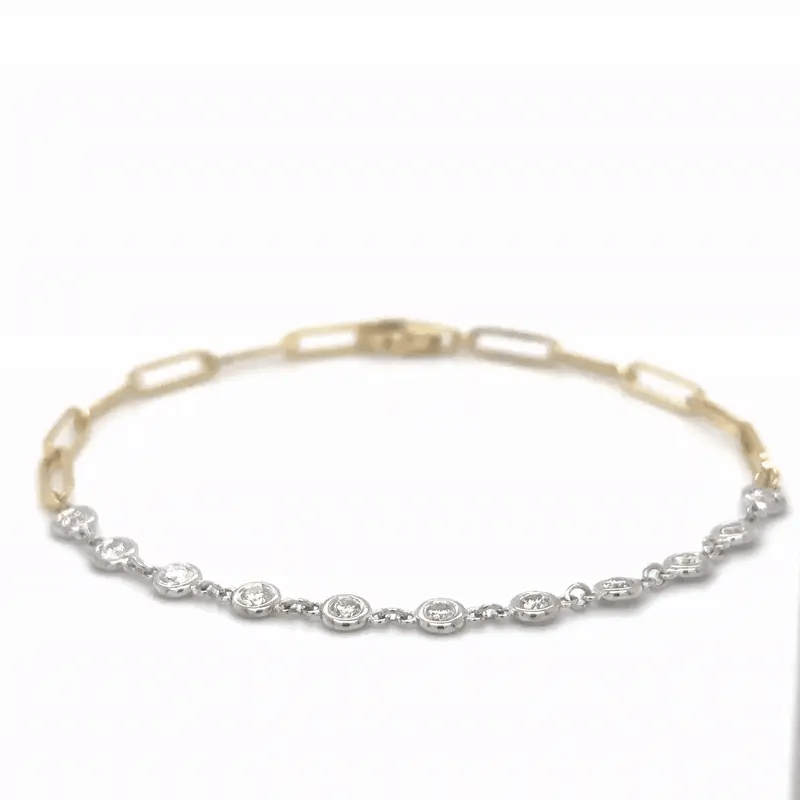 14k Two-Tone Paperclip & Diamond Bar Bracelet — 0.55ct
