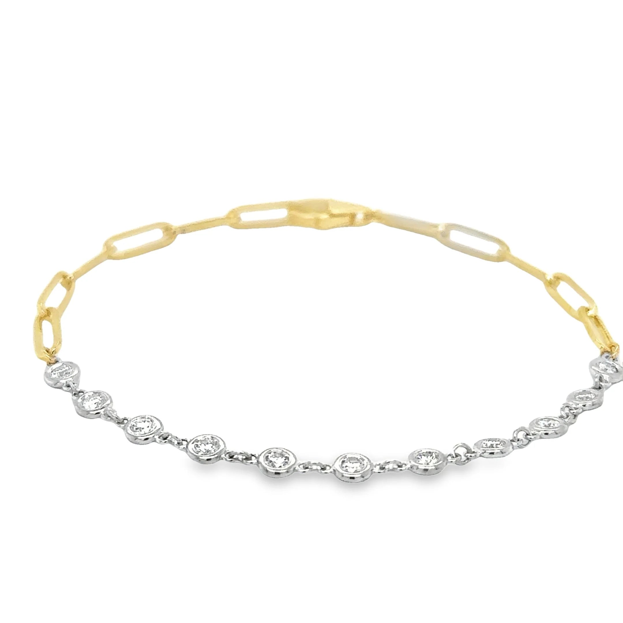 14k Two-Tone Paperclip & Diamond Bar Bracelet — 0.55ct