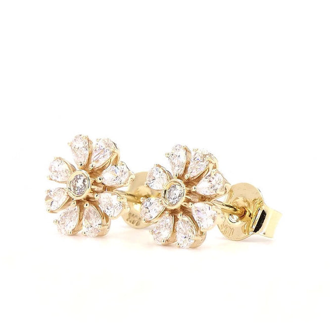 Diamond Sunflower Stud Earrings 14k Gold | 0.75 TCW | Jewelry by Cleo