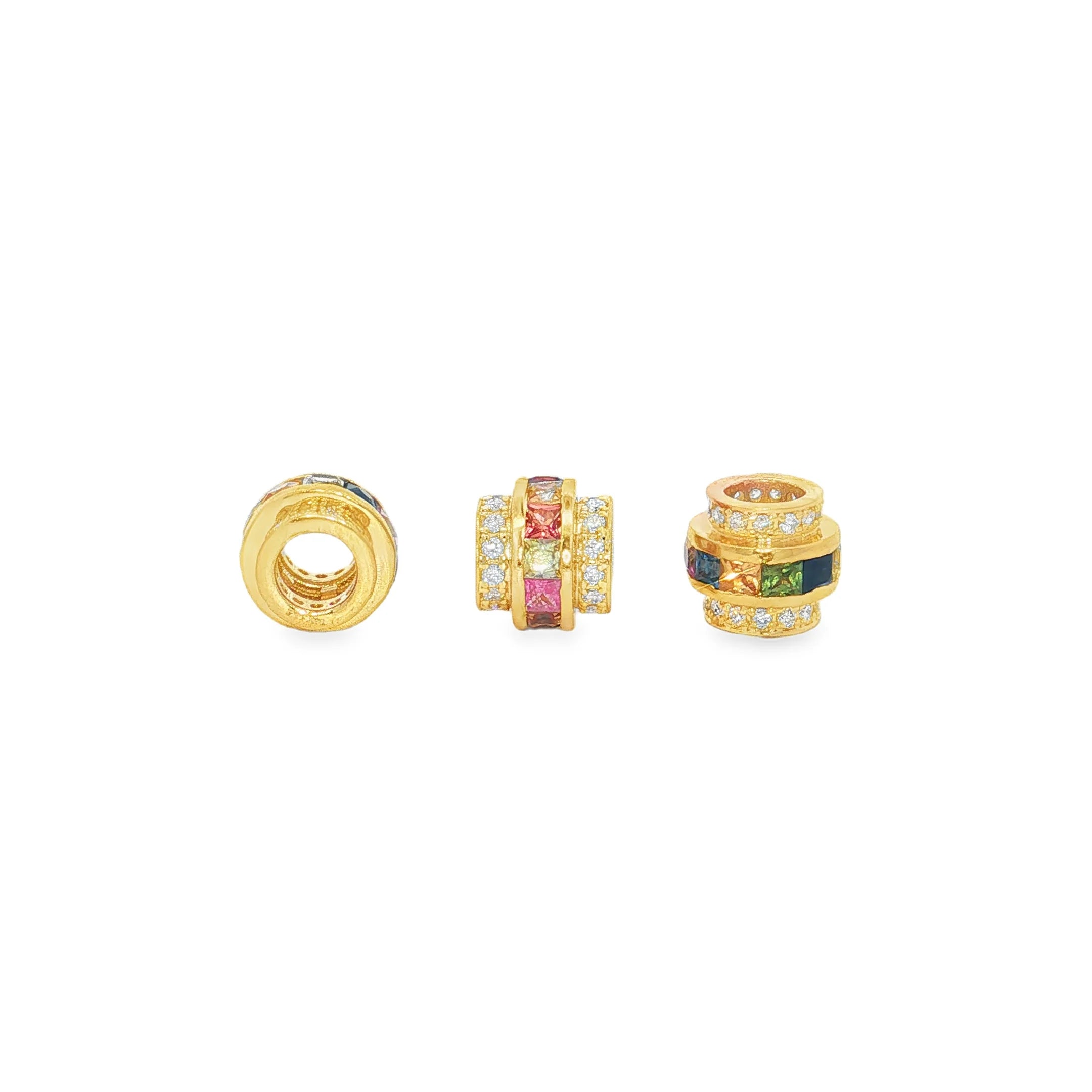 14k Gold Rainbow Sapphire & Diamond Rondelle Charm