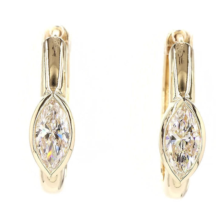 Marquise Diamond Huggie Hoops 14k Yellow Gold | 1 TCW | Jewelry by Cleo