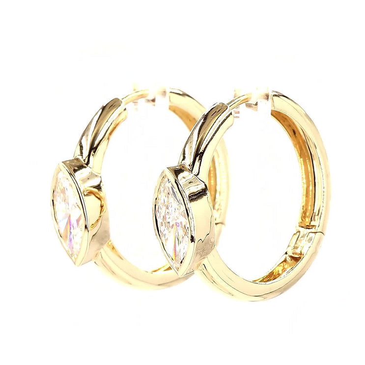Marquise Diamond Huggie Hoops 14k Yellow Gold | 1 TCW | Jewelry by Cleo