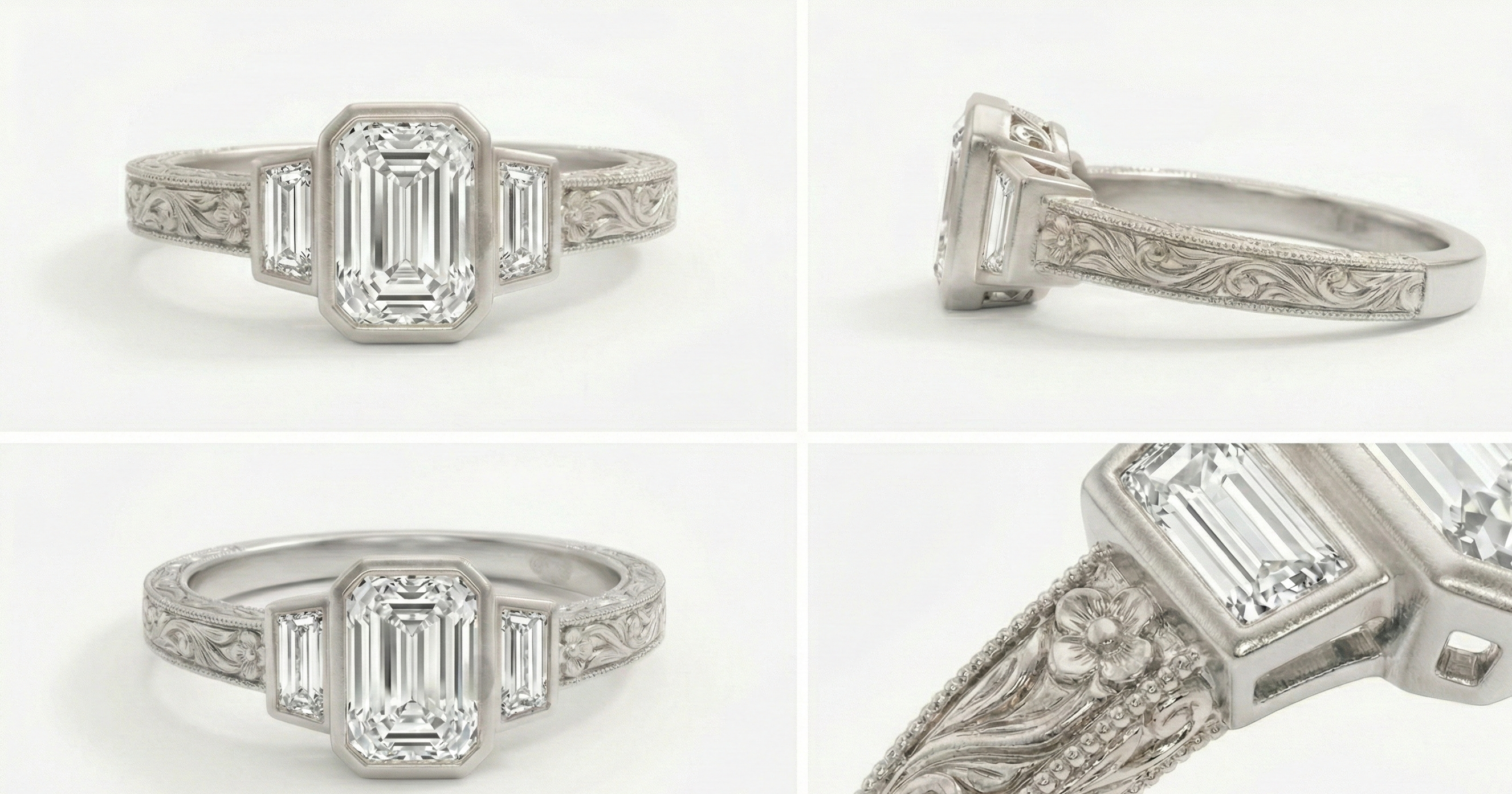 Vintage Scroll" Emerald Trio