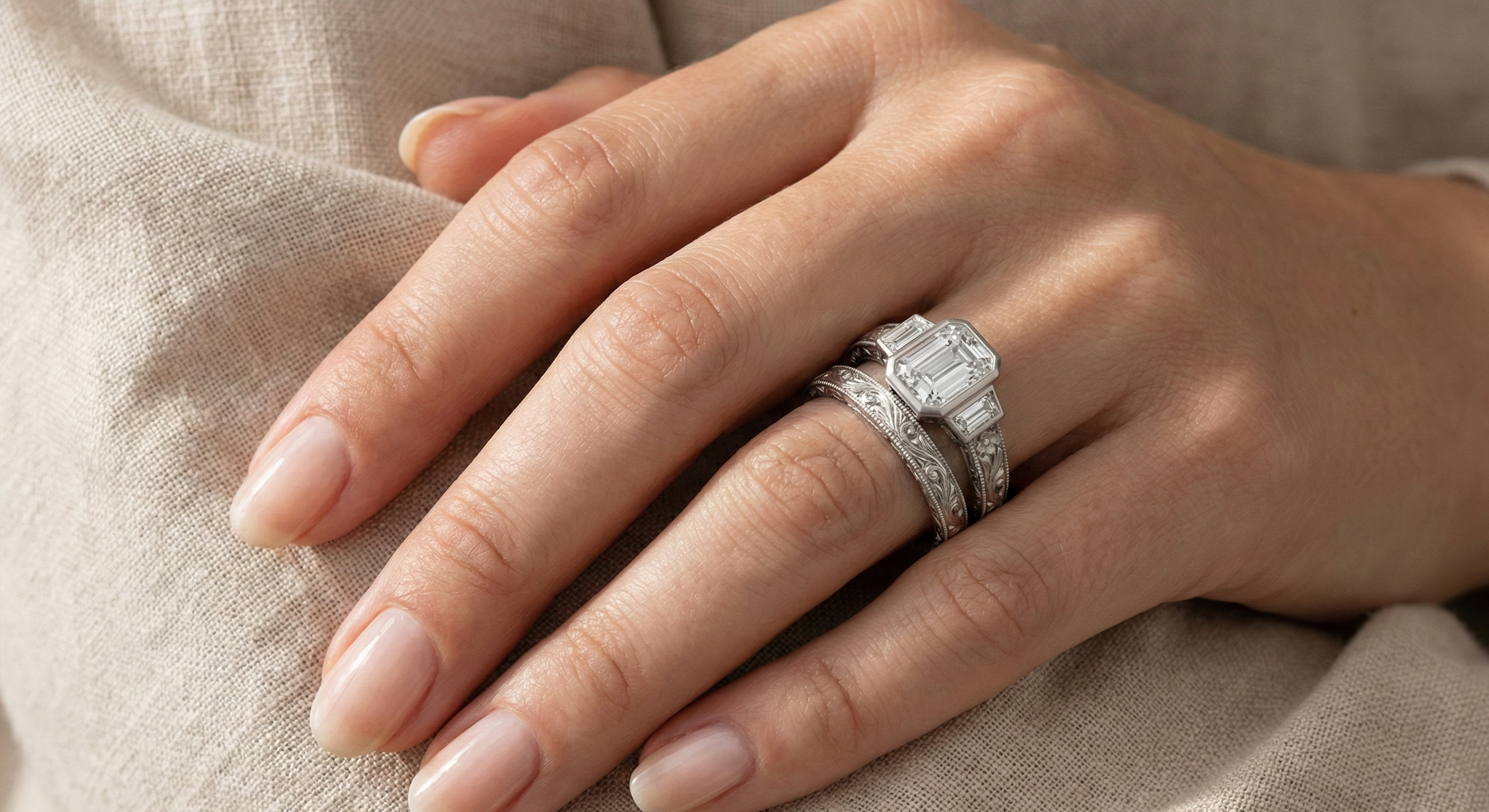 Vintage Scroll" Emerald Trio WG model