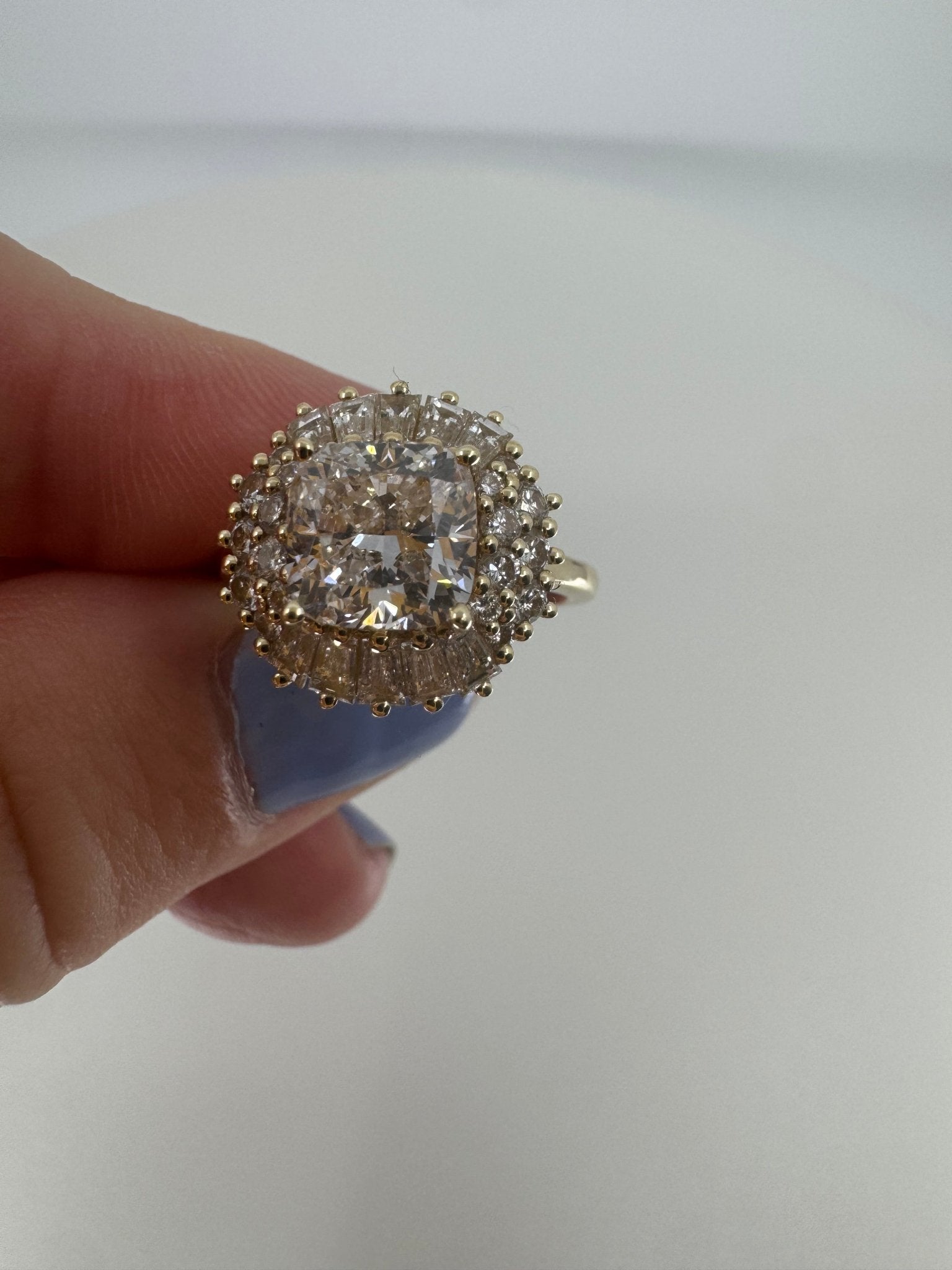 Cushion set in ballerina - inspired halo engagement ring - Jewelry by Cleo