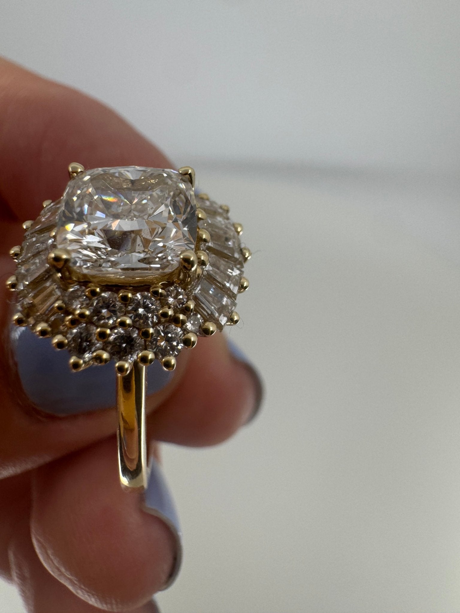 Cushion set in ballerina - inspired halo engagement ring - Jewelry by Cleo