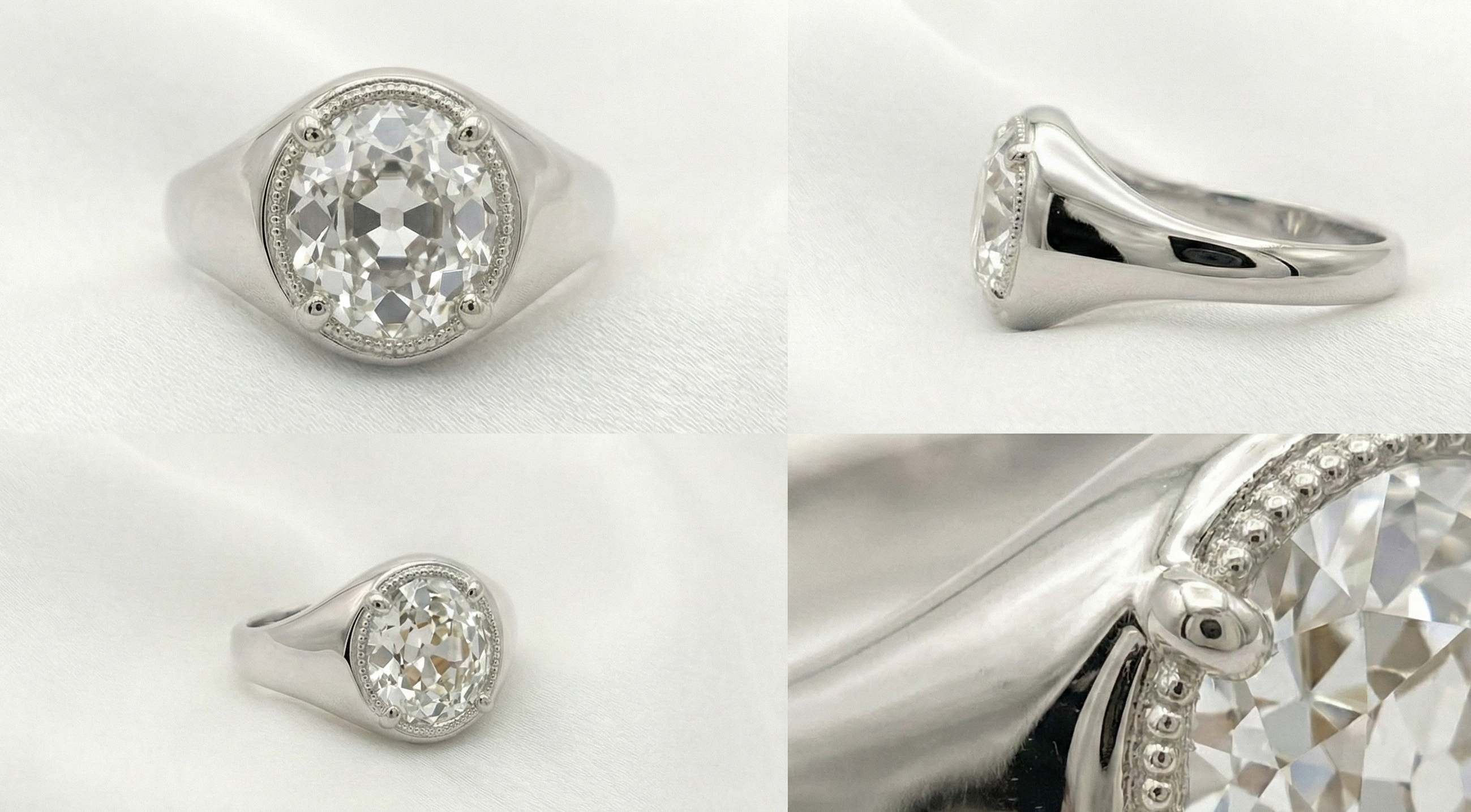 Collage of silver rings with diamond accents on a white background