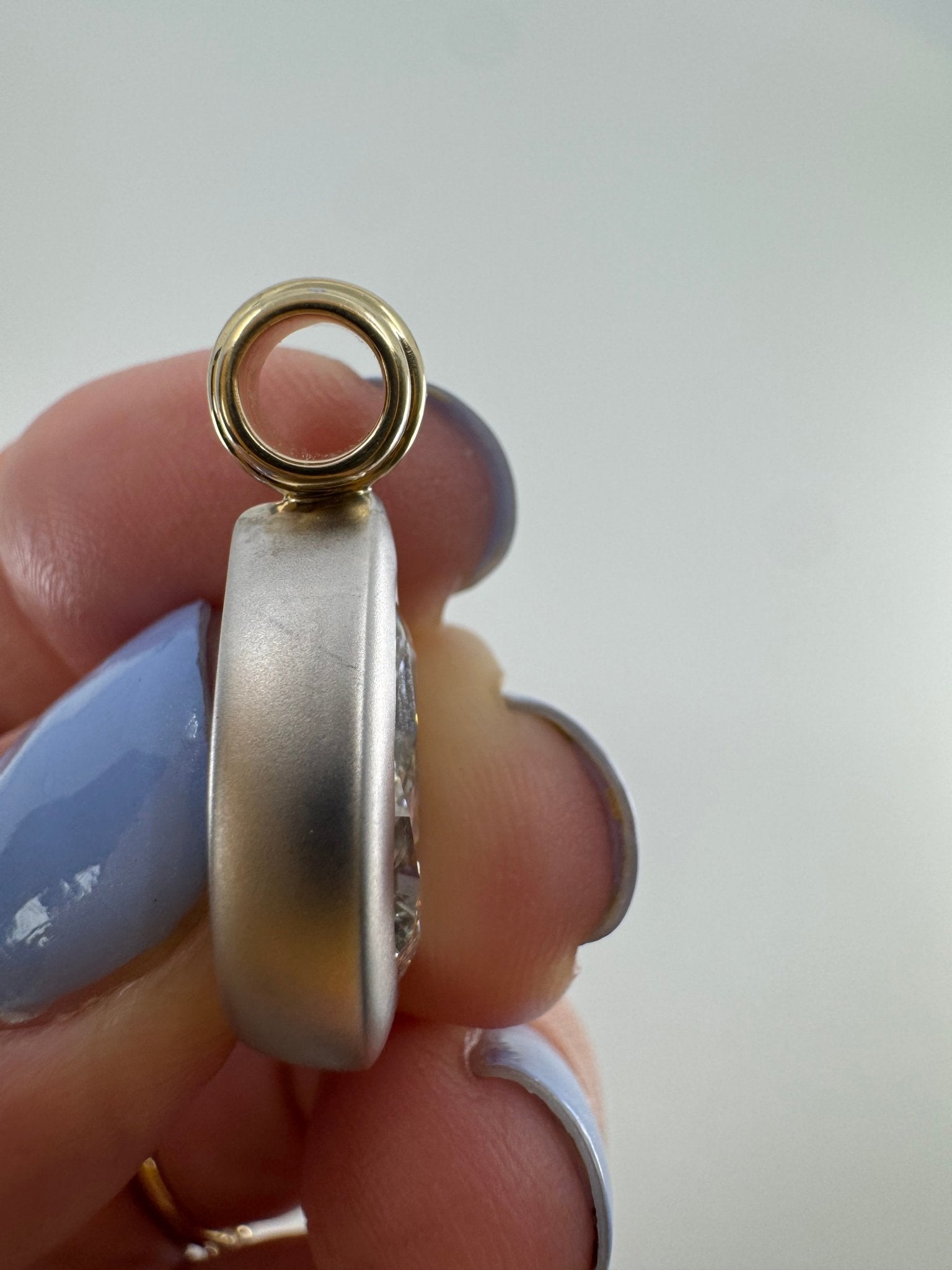 Pear diamond pendant in matte bezel with shiny bale - Jewelry by Cleo