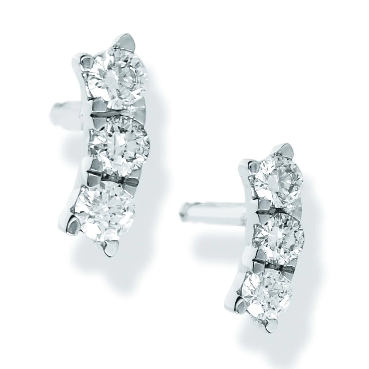 14k Gold Pavé Diamond Curved Bar Stud Earrings — Small or Medium