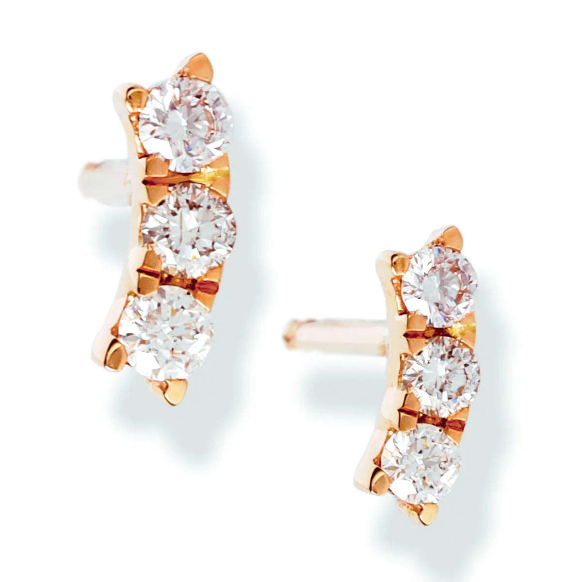 14k Gold Pavé Diamond Curved Bar Stud Earrings — Small or Medium