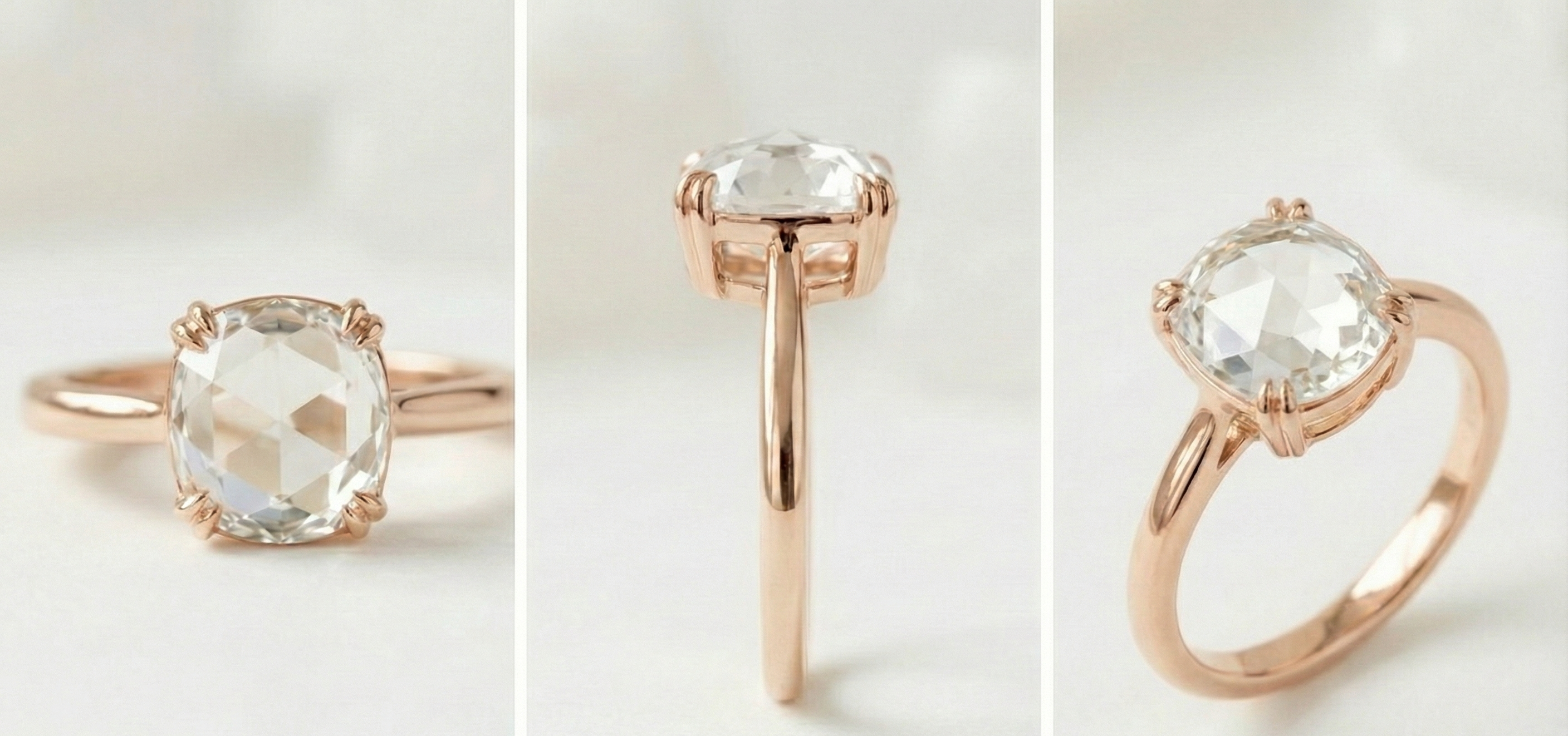 rose cut diamond double prong rose gold multiple views