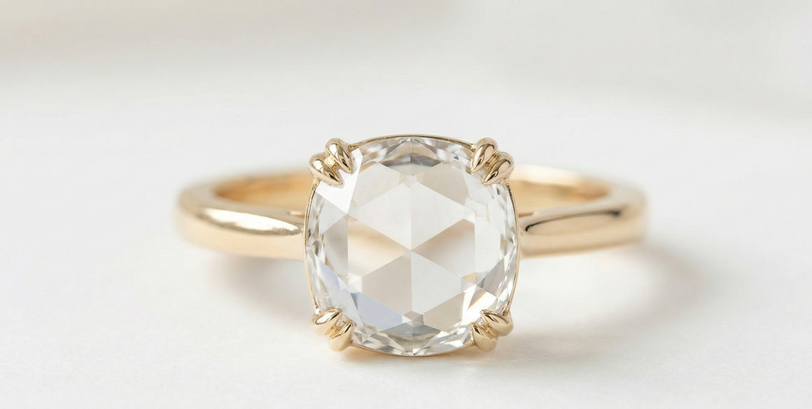 rose cut cushion diamond double prong yellow gold