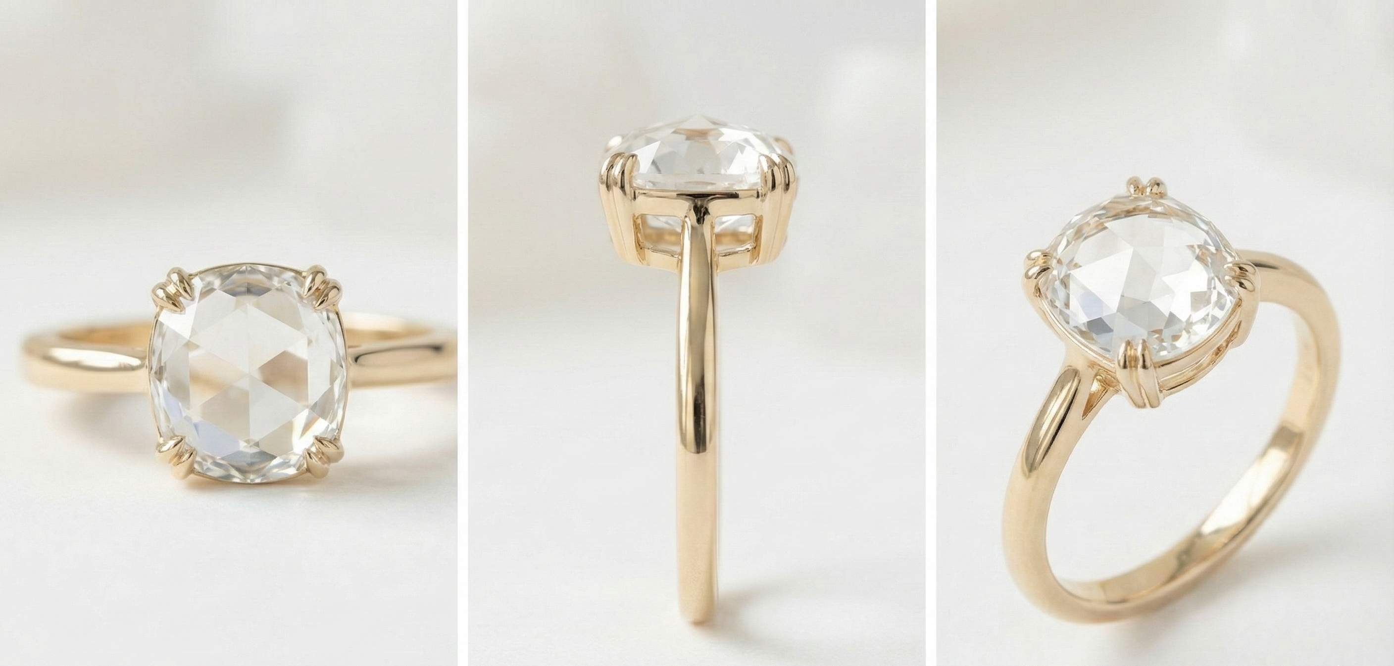 rose cut diamond double prong yellow gold multiple views