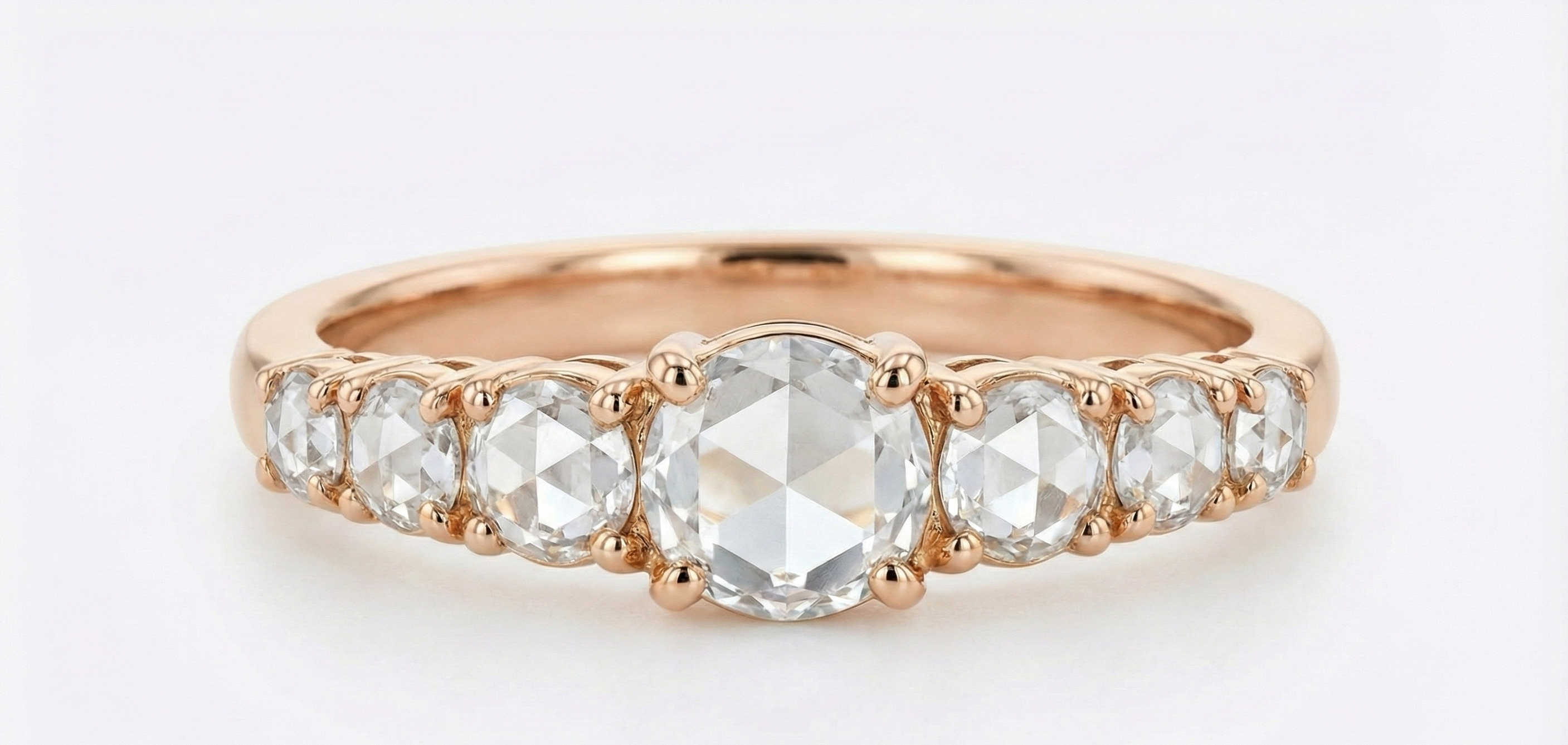 rose cut diamond wedding band in rose gold