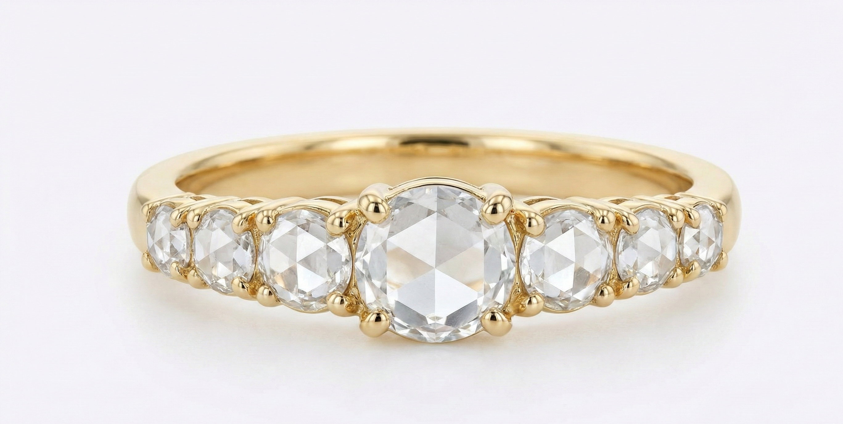 rose cut diamond wedding band in yellow gold