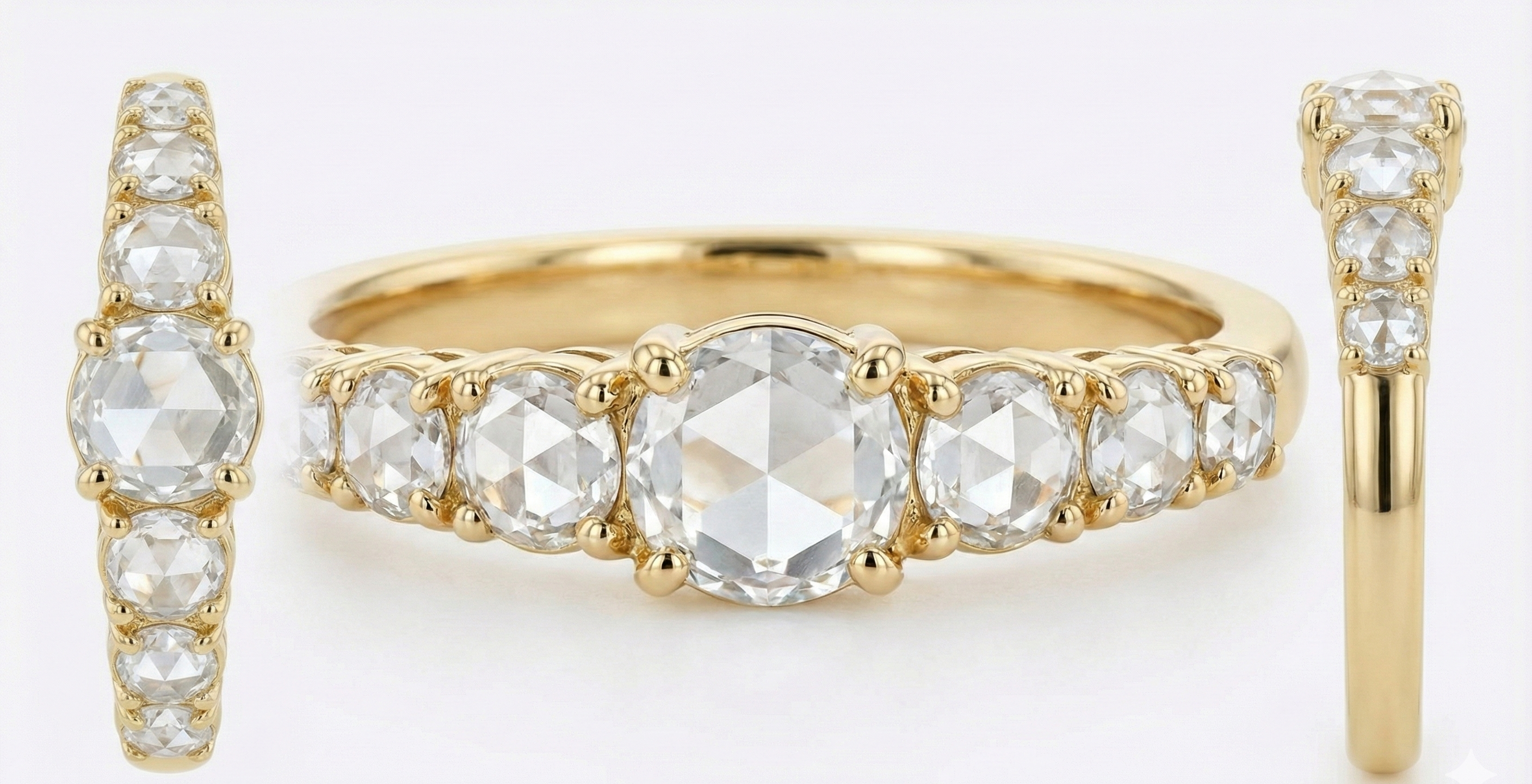 rose cut diamond wedding band in yellow gold