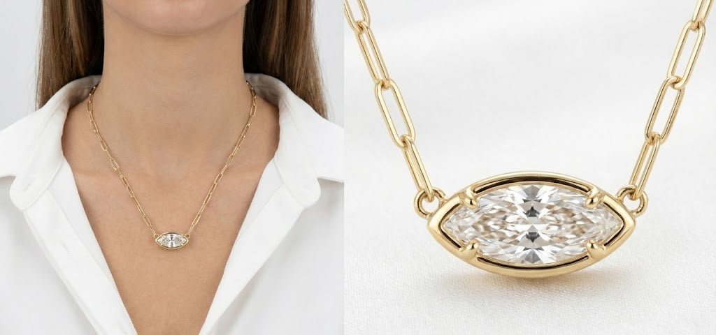 The Cleo Horizon: East - West Marquise Bezel Necklace - Jewelry by Cleo