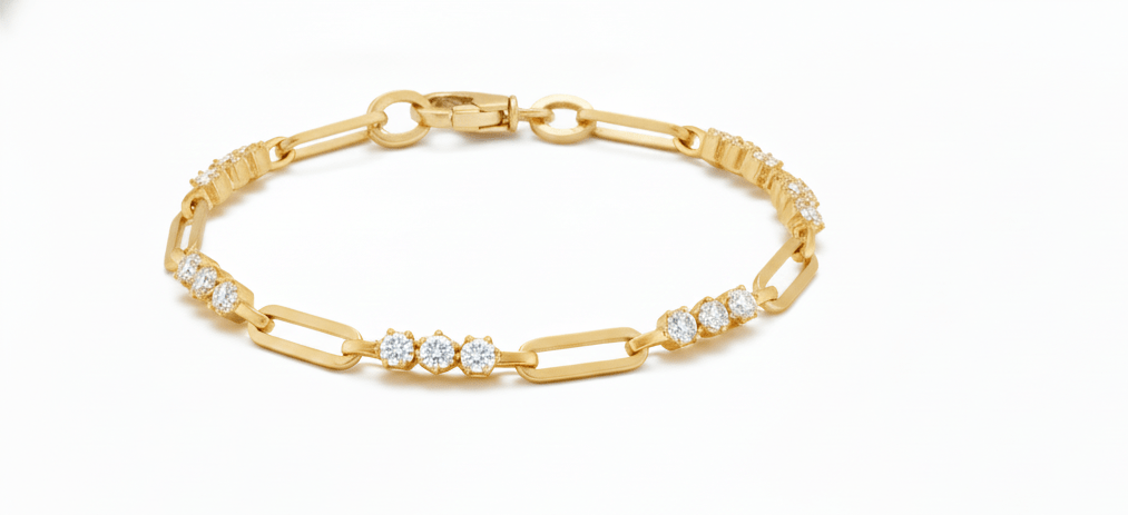 The Stella 14k Gold & Lab - Diamond Paperclip Bracelet - Jewelry by Cleo