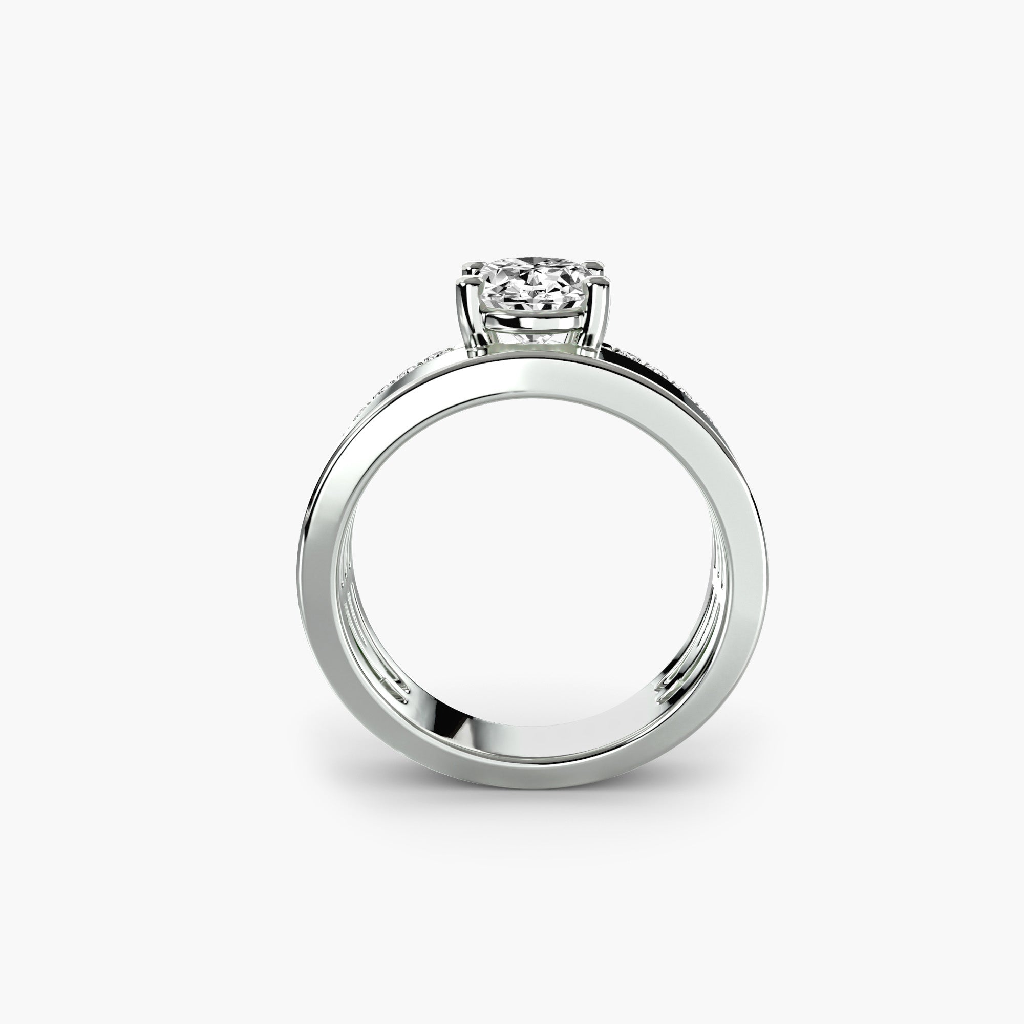 Wide Band Solitaire with Pavé Band - Jewelry by Cleo