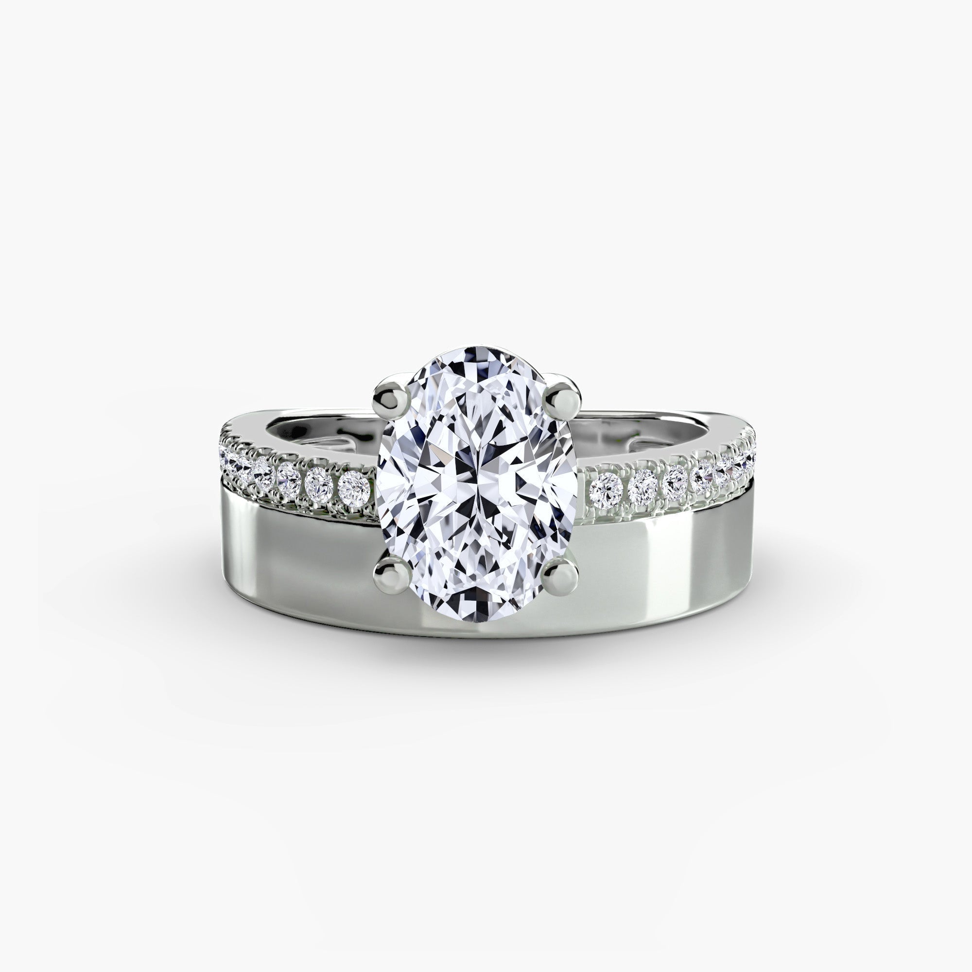 Wide Band Solitaire with Pavé Band - Jewelry by Cleo
