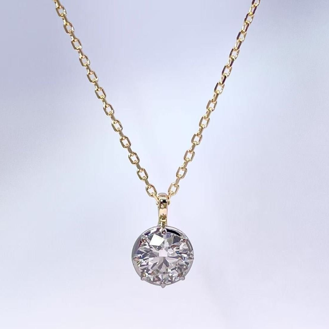1 carat round brilliant lab - grown diamond in two - tone button back pendant and chain - Jewelry by Cleo