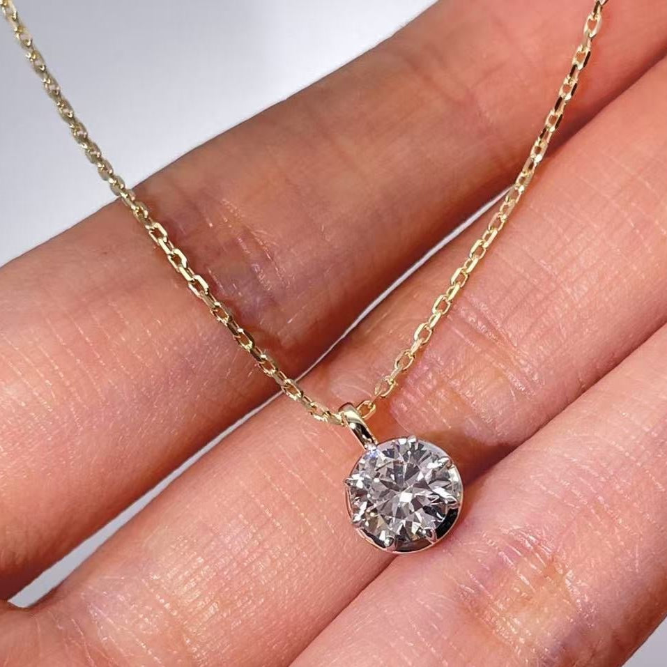 1 carat round brilliant lab - grown diamond in two - tone button back pendant and chain - Jewelry by Cleo