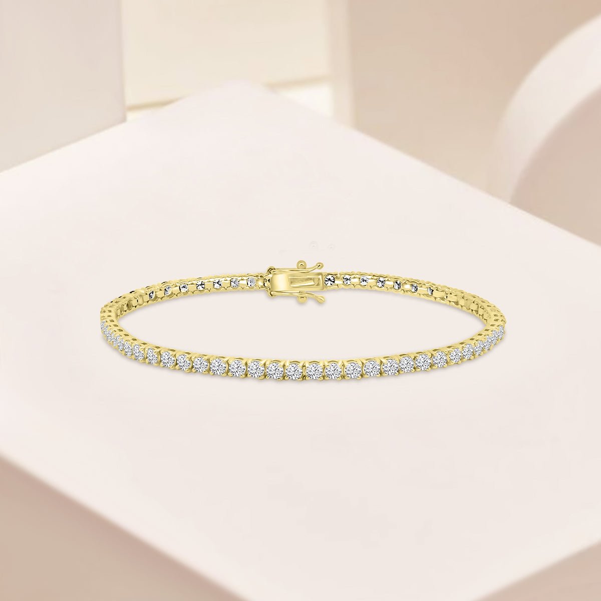 14K Classic Standard 4 Prong 5.00 TCW Diamond Tennis Bracelet, 7" - Jewelry by Cleo