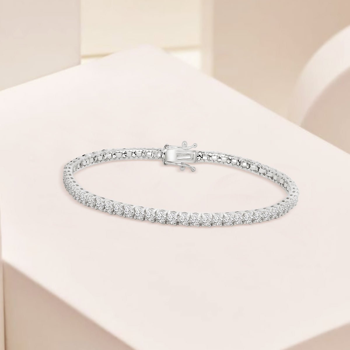 14K Classic Standard 4 Prong 5.00 TCW Diamond Tennis Bracelet, 7" - Jewelry by Cleo